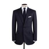 Single Breasted Notch Lapel Suit in Navy Flannel
