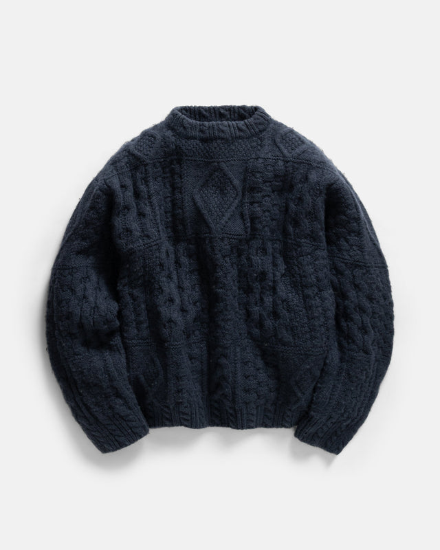 DOVER RUGGED CABLEKNIT CREWNECK SWEATER - NAVY ANDEAN WOOL