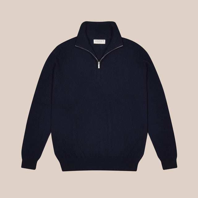 Cashmere driver's half zip sweater in navy