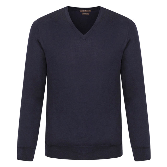 Pull col V en cachemire & soie bleu marine