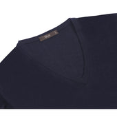 Pull Col V En Cachemire Soie Bleu Marine
