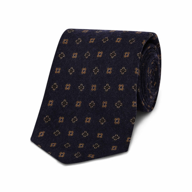 Neat Floral Design Wool Tie in Navy
