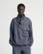 Cata Quarter Zip Smock Pullover Turbulence Slate Linen Twill