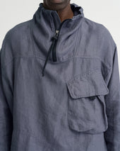 Cata Quarter Zip Smock Pullover Turbulence Slate Linen Twill