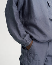 Cata Quarter Zip Smock Pullover Turbulence Slate Linen Twill
