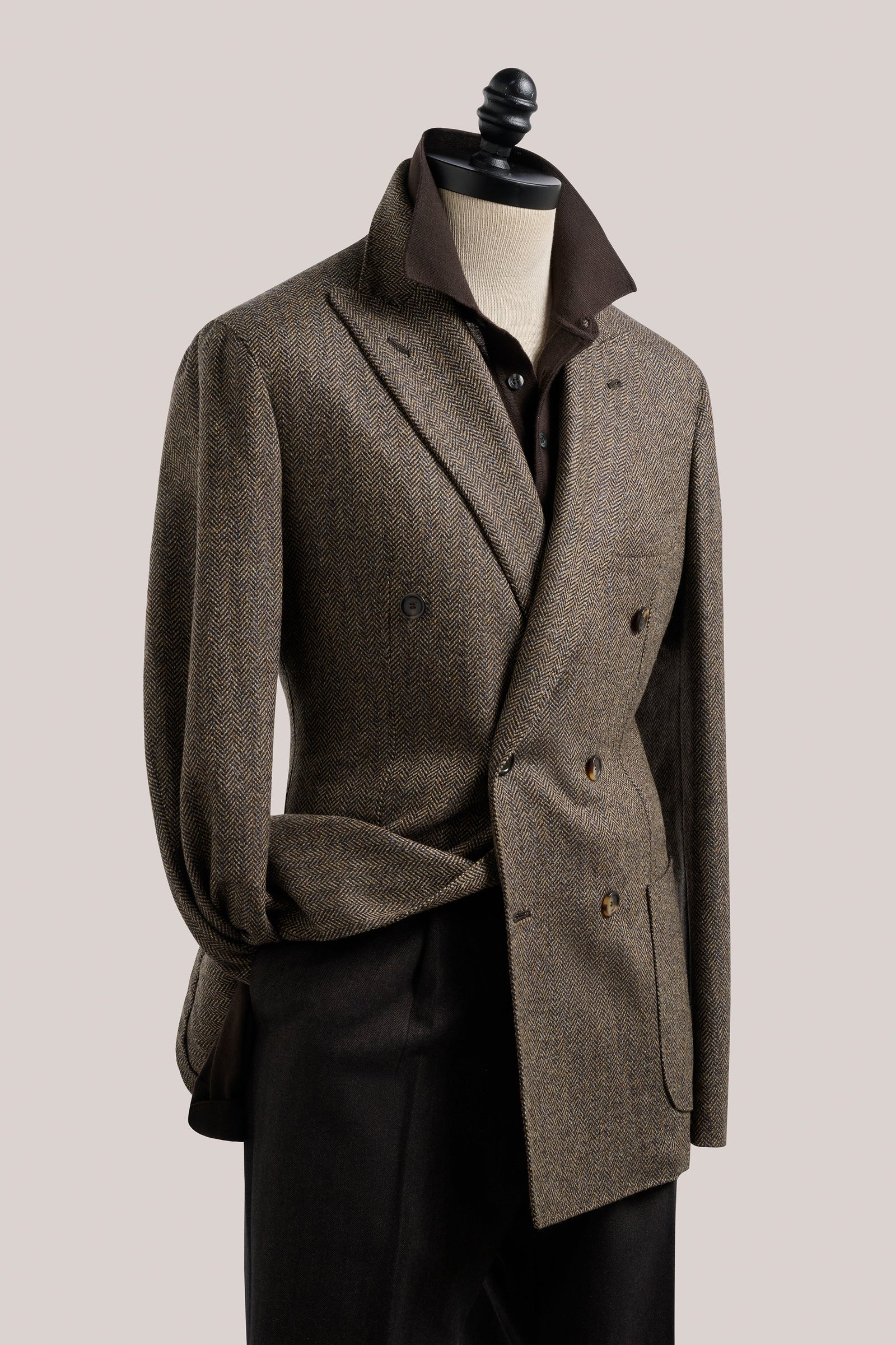 Naples Double Breasted Blazer Wool Cashmere Herringbone