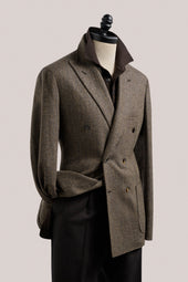 Naples Double-Breasted Blazer - Wool/Cashmere - Brown Herringbone