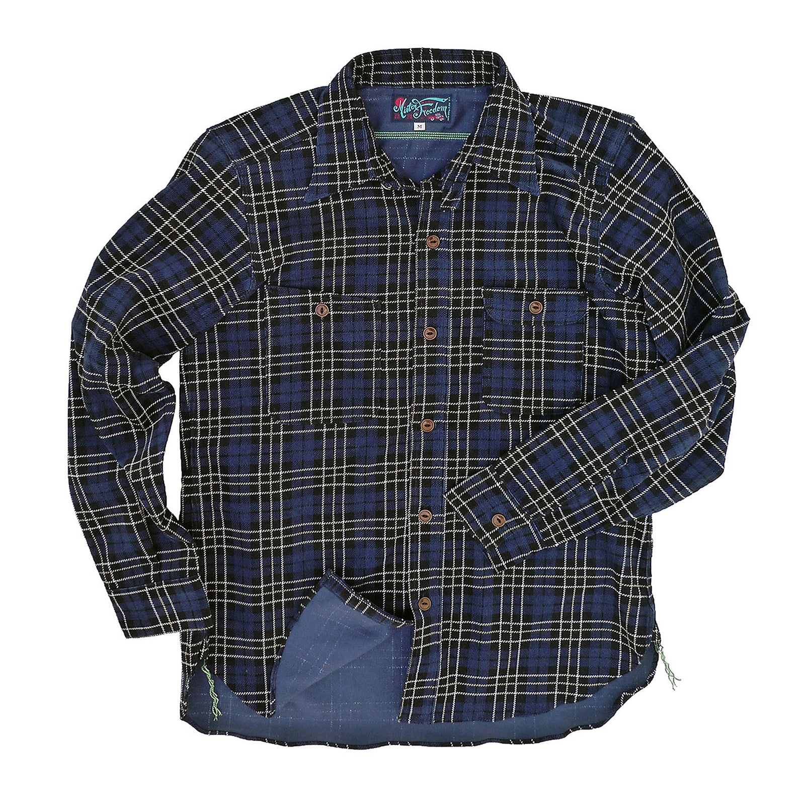 Nixon Shirt - Navy Printed Plaid Corduroy - Warehouse - Last One - Size Medium