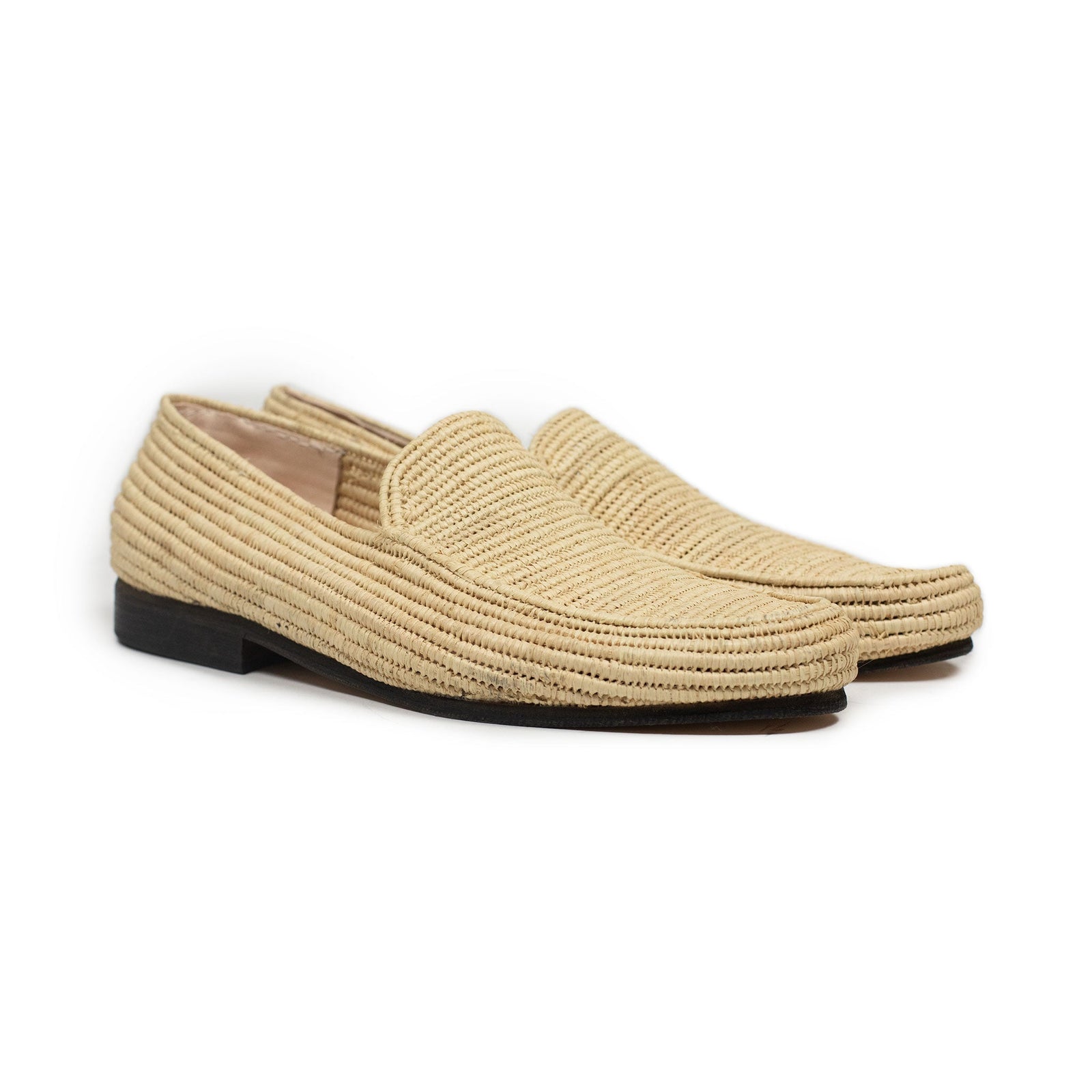 Handmade Moroccan Raffia Moccasin Toe Loafers Natural