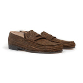 Handmade Moroccan raffia penny loafers, brown
