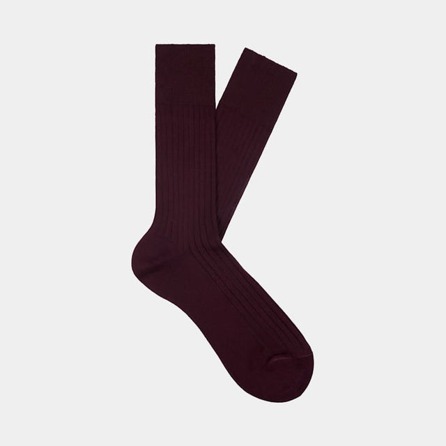 Dark Red Ribbed Regular Socks