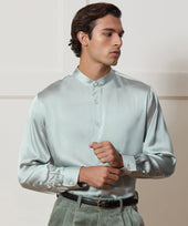 Italian Satin Band Collar Shirt