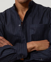 Italian Wool-Cashmere Band Collar Shirt