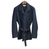 Belted Atelier Jacket in navy herringbone linen