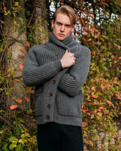 Superfine Lambswool Shawl Collar Cardigan In Grey M Lange