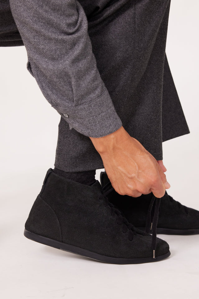 Pleated Boot (Black Suede)