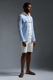 Cotton and Linen Jersey Seersucker Effect Two Pockets Overshirt