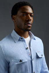 Cotton and Linen Jersey Seersucker Effect Two Pockets Overshirt