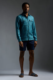 Wool Silk and Linen Four Pockets Overshirt