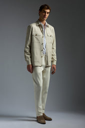 Comfort Denim Effect Wool Silk and Linen Four Pockets Overshirt