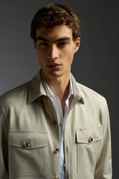 Comfort Denim Effect Wool Silk and Linen Four Pockets Overshirt