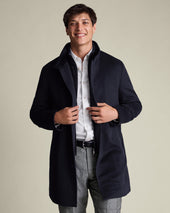 Pure Wool Funnel Neck Overcoat - Navy