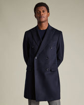 Double Breasted Pure Wool Overcoat - Navy