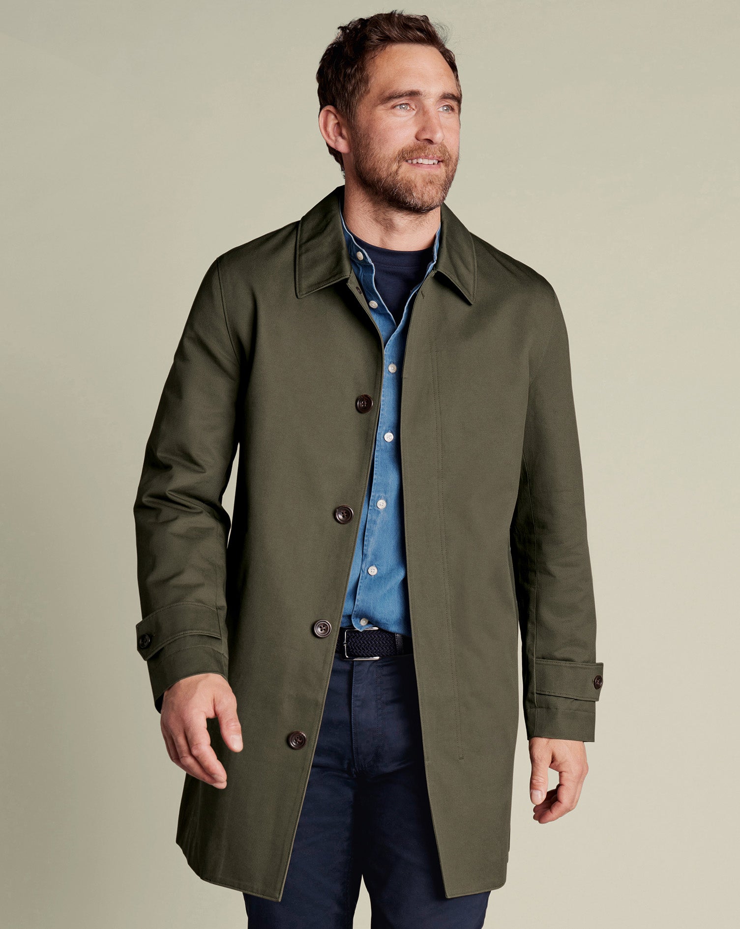 Showerproof Cotton Raincoat Green
