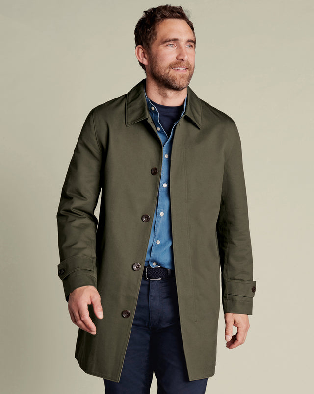 Showerproof Cotton Raincoat - Olive Green