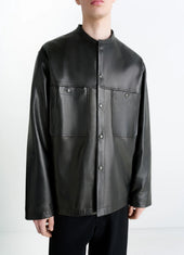 Leather Collarstand Overshirt