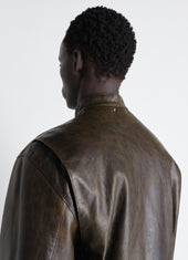 Boxy Biker Jacket In Waxy Cow Leather