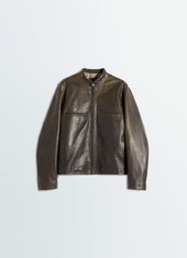 Boxy Biker Jacket In Waxy Cow Leather