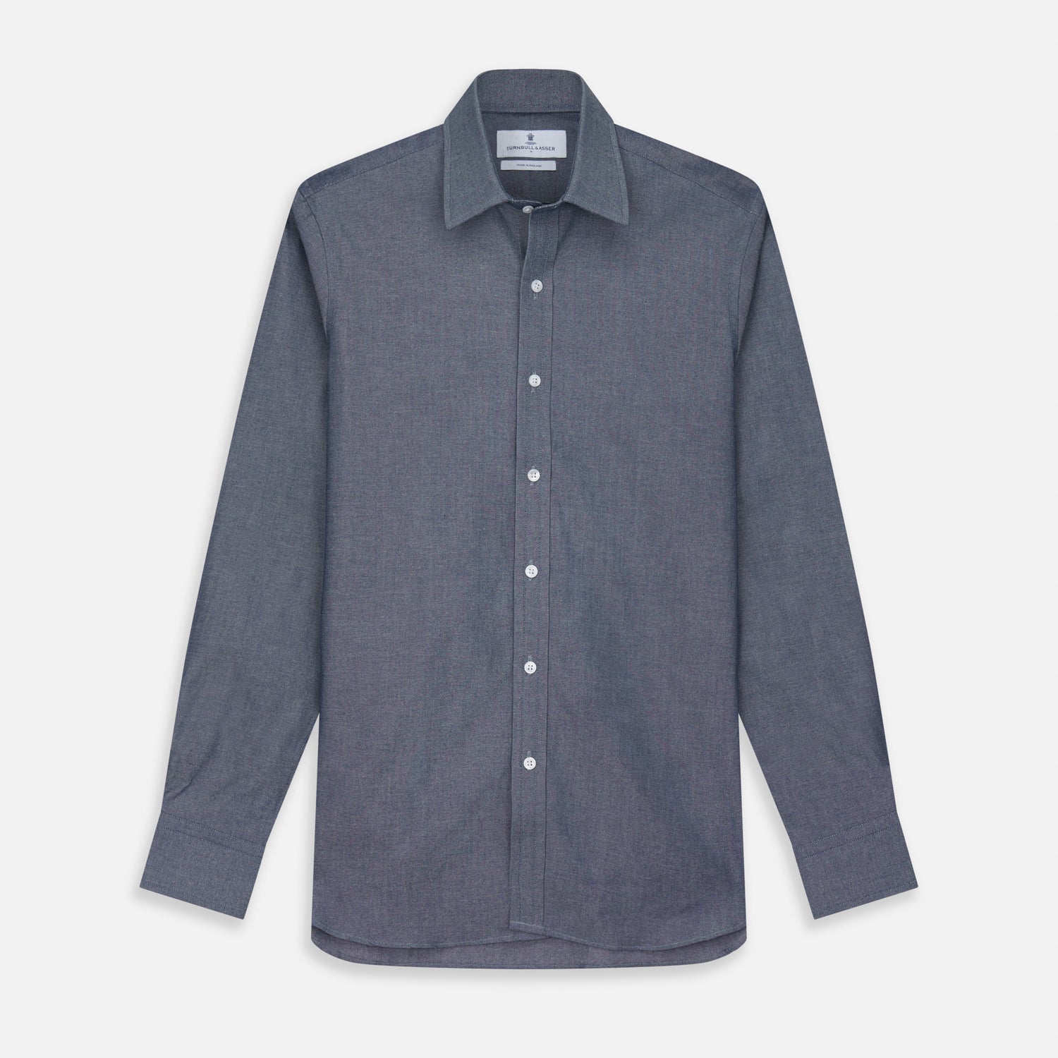 Plain Blue Oxford Weekend Fit Shirt with Derby Collar and 1-Button Cuffs