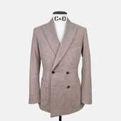 Double Breasted Peak Lapel Jacket in Oatmeal Flannel