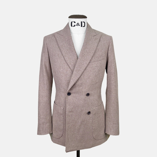 Double Breasted Peak Lapel Jacket in Oatmeal Flannel