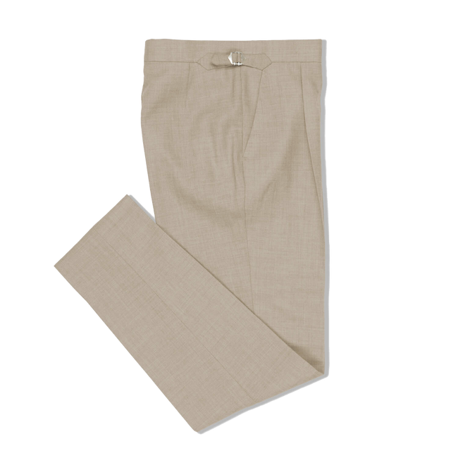 Pleat Front Trouser in Oatmeal High Twist Wool