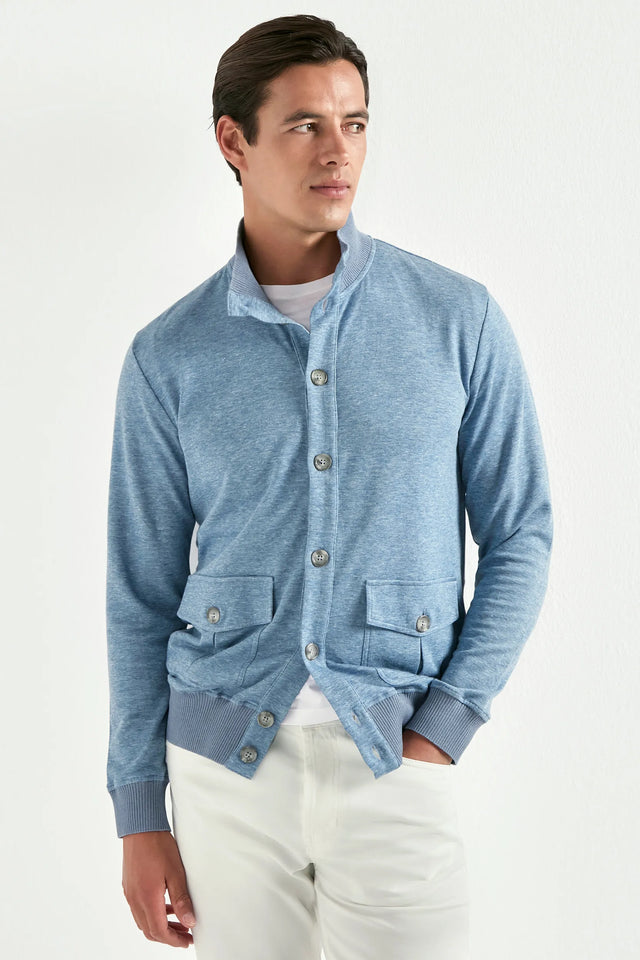 Ocean blue jersey cardigan - Made in Italy