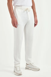 Off White Cashmere Blend Jogger Pants Made In Italy