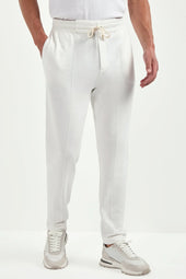 Off White Cashmere Blend Jogger Pants Made In Italy