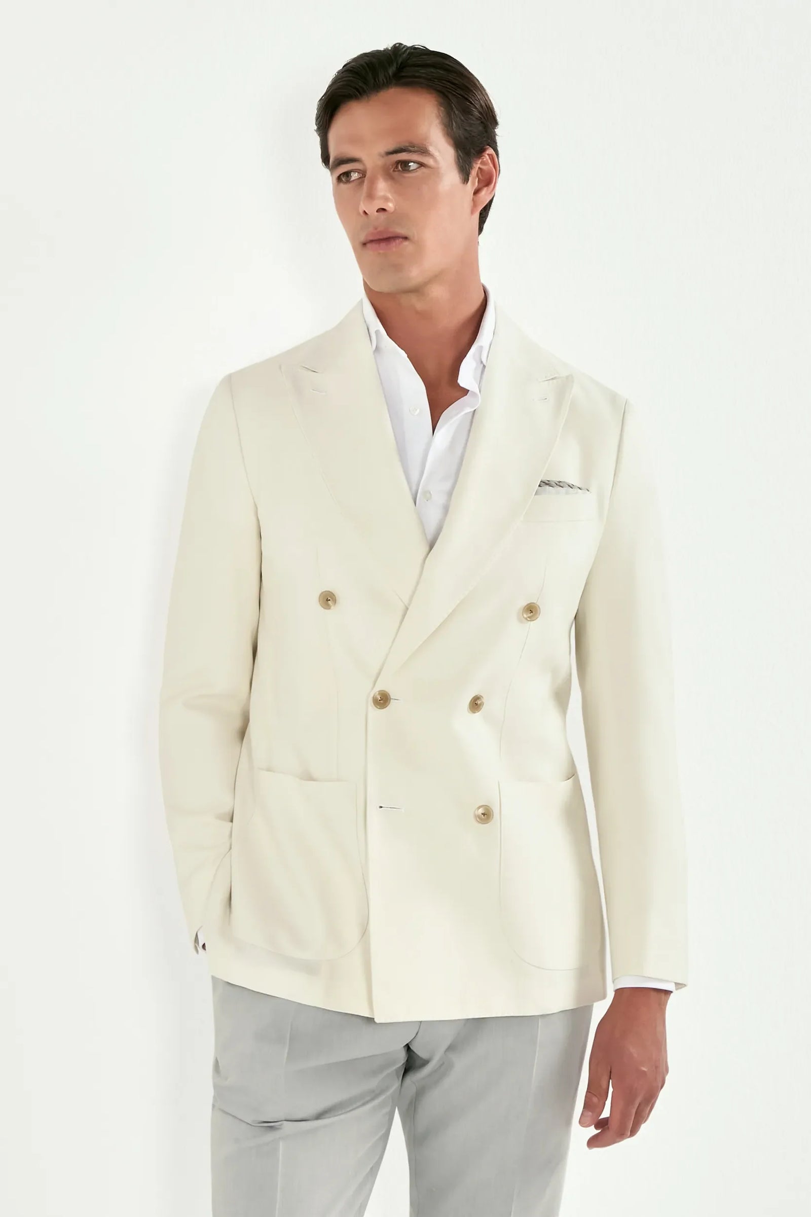 Off White Double Breasted Jacket Made In Italy