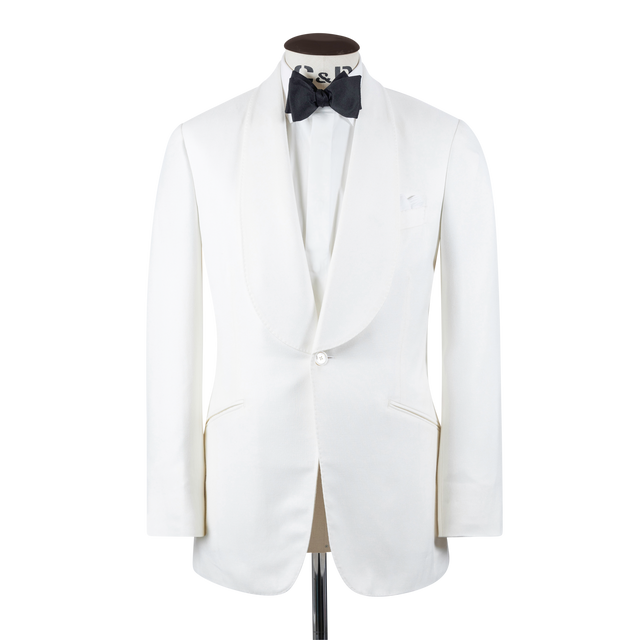Wide Shawl Lapel Jacket in White Bamboo