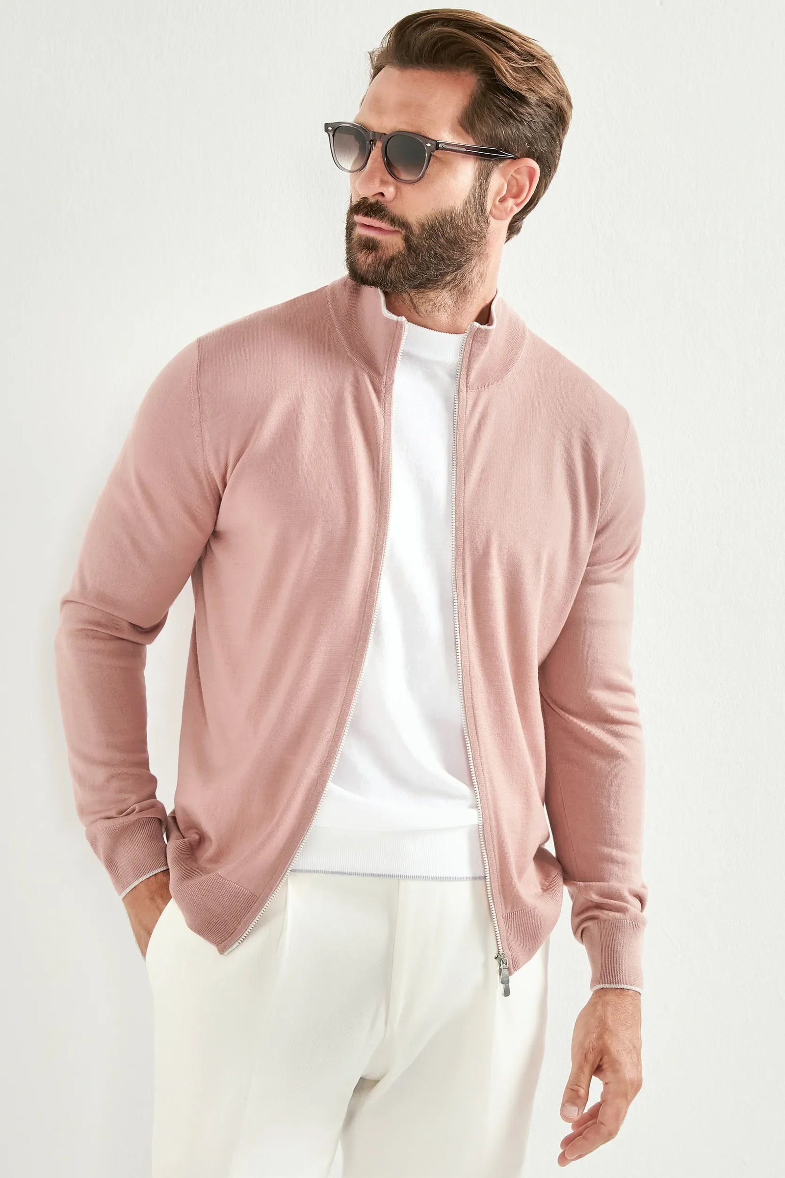 Old Tasmanian Wool Full Zip Cardigan Made In Italy