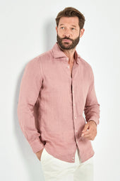 Old rose garment dyed linen shirt - Made in Italy