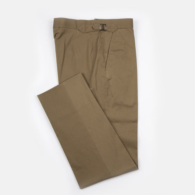 Flat Front Trouser in Olive Stretch Cotton Twill
