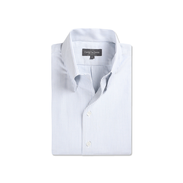 One Piece Collar Shirt in Blue Stripe Oxford