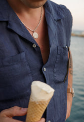 Men's Open Collar Linen Shirt - Navy