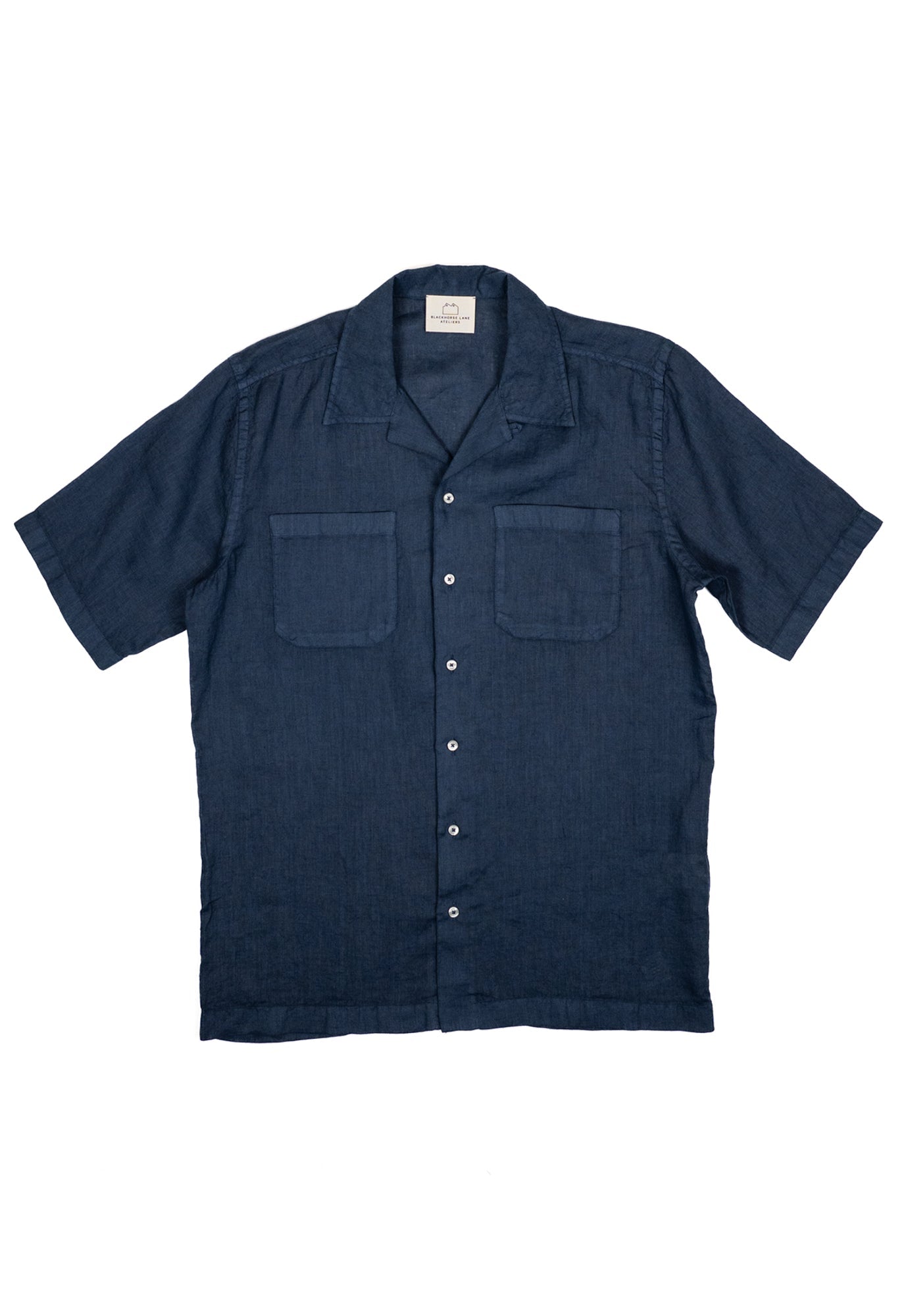 Men's Open Collar Linen Shirt - Navy