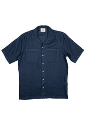 Men's Open Collar Linen Shirt - Navy
