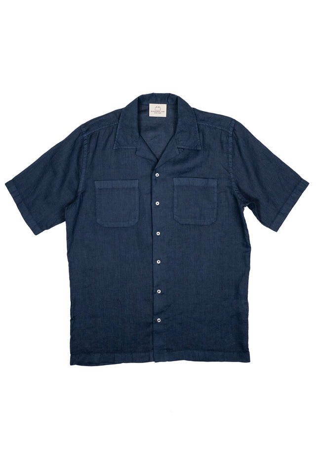Men's Open Collar Linen Shirt - Navy