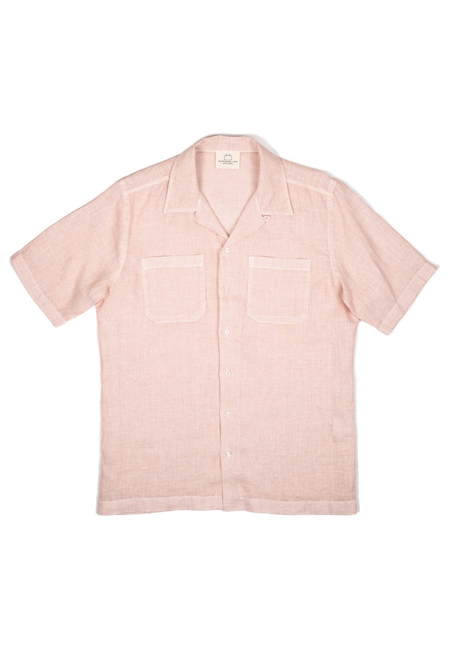Men's Open Collar Linen Shirt - Pink
